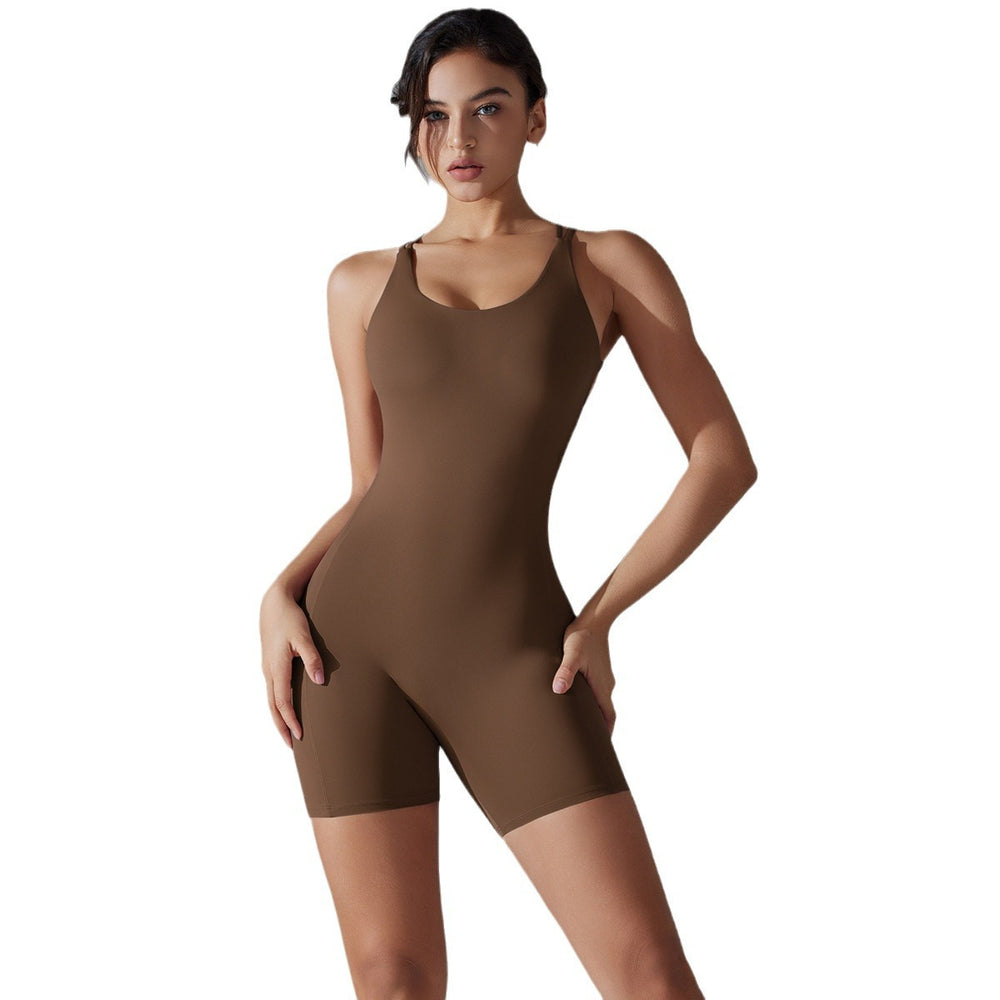 Fashionnew arrivalnude suspender beautiful back jumpsuit shortall-in-one yoga clothes women's running sports fitness jumpsuit