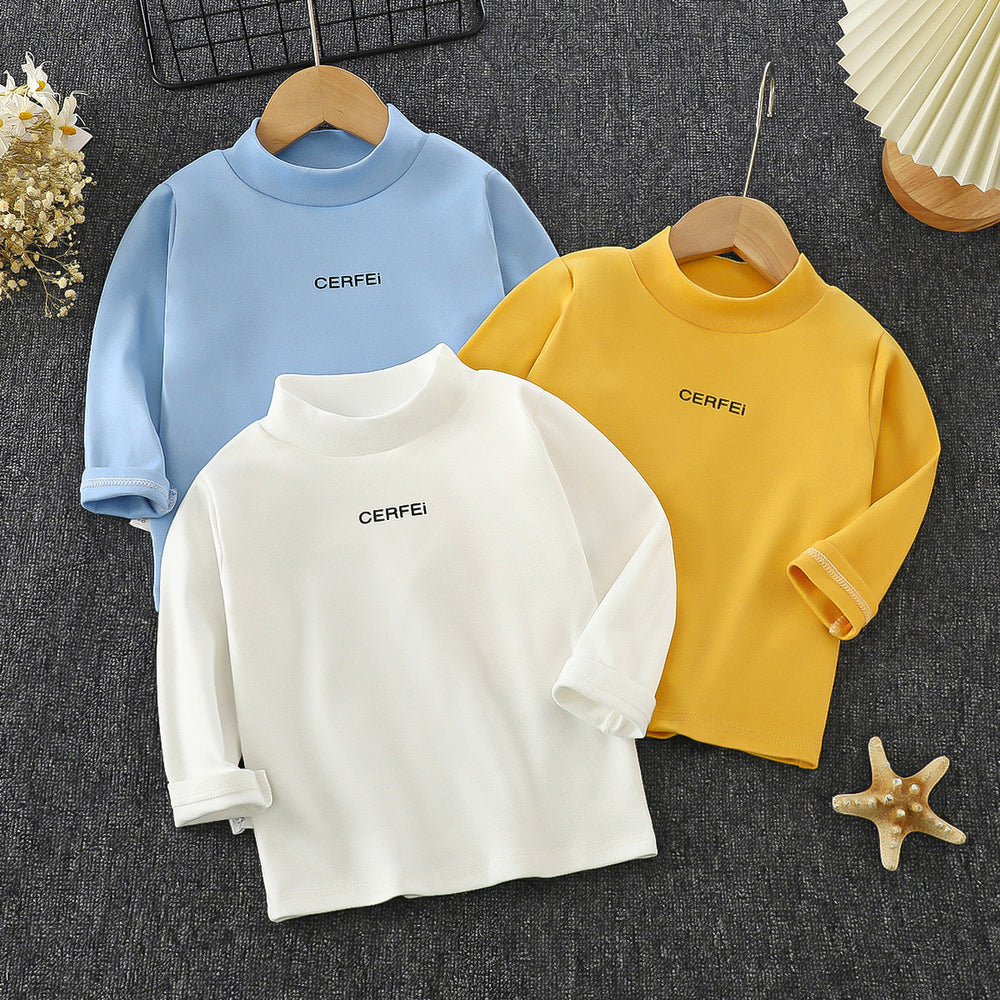 Kidslong sleeves bottom shirtfall and winter german velvet elastic tops boys and girls half turtleneck t-shirtchildren's heattechintimates