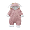 Newborn winter romper - quilted & thickened, baby's two rabbits outfit, infant warm winter cotton-padded jumpsuit