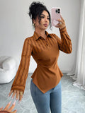 Amazon fashion  autumn new striped patchwork elegant chic workwear blouse