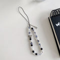 Minimalist crystal square electroplated heart bracelet with transparent star and bear charms, black and white bead phone case charm accessories