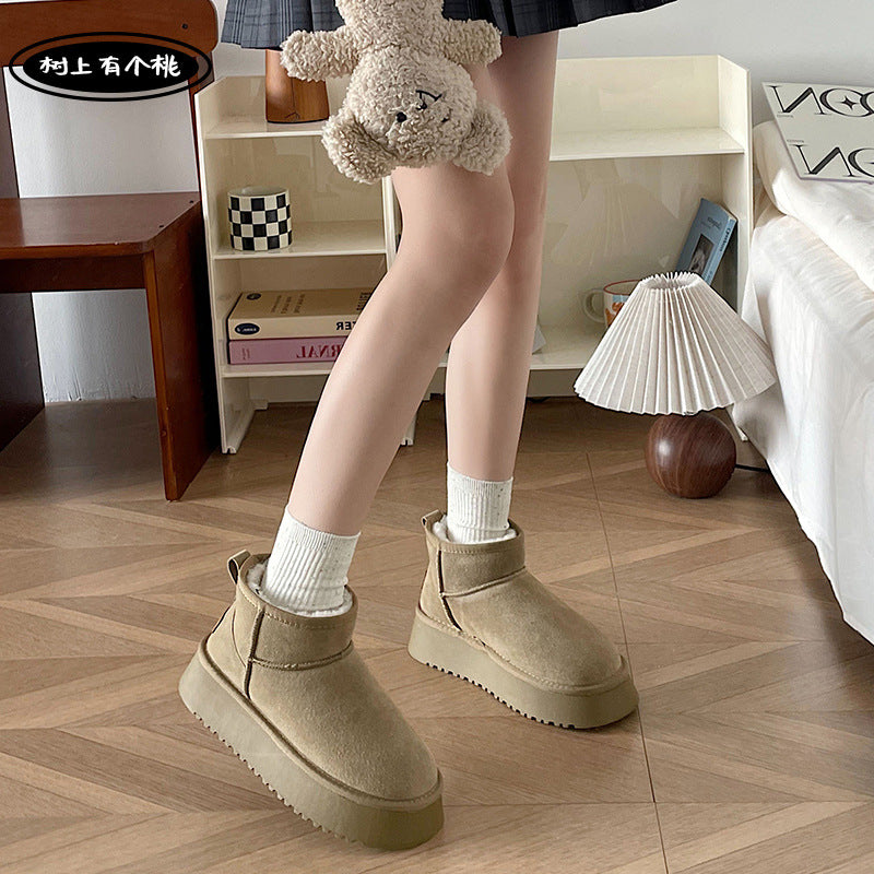 2025 new autumn/winter fleece-lined thickened bread shoes, versatile cotton shoes for women, thick-soled height-increasing non-slip warm snow boots