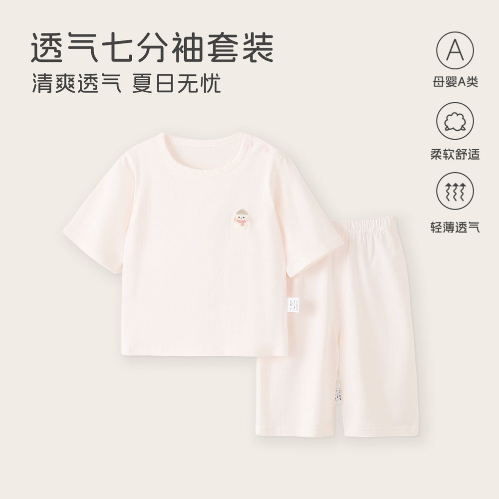 Baby pajamassummer thin breathingkids home clothes summer boys and girls three-quarter sleeves air conditioning clothes separatessuit