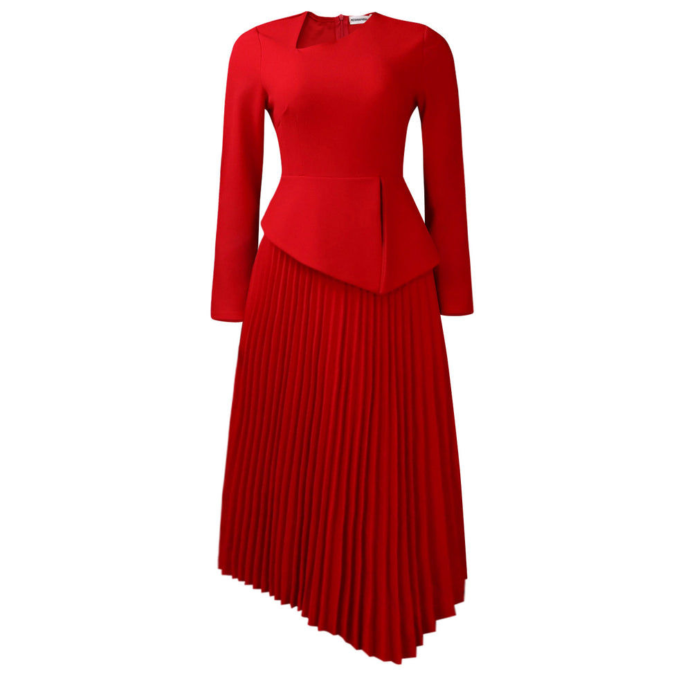 D617 european and american cross-border women's clothing  spring new arrival: elegant asymmetrical neck high-waisted midi dress for export