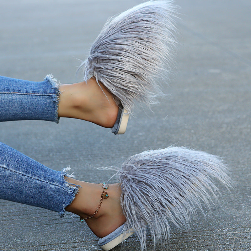Fluffy, long-pile cotton slippers for women, perfect for staying warm at home in winter. soft-soled, silent, and suitable for both indoor and outdoor wear. wholesale options available, ideal for postpartum recovery