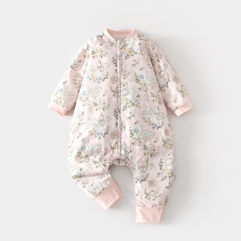 Baby muslin swaddle sleep sack - bamboo fiber, spring/summer, unisex, split-leg design, newborn zipper closure, front 6-layer, back 4-layer