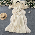 Frenchaccessible luxury celebrity heavy industry beading round neck sleeveless dress women's summer waist elegant knitting vest long skirt