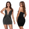 C7348 cross-border   fashion women's sexy deep v halter rhinestone party dress new