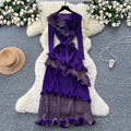 Miya european and american dress women's autumn  new fashion three-dimensional flower strap waist fungus long skirt