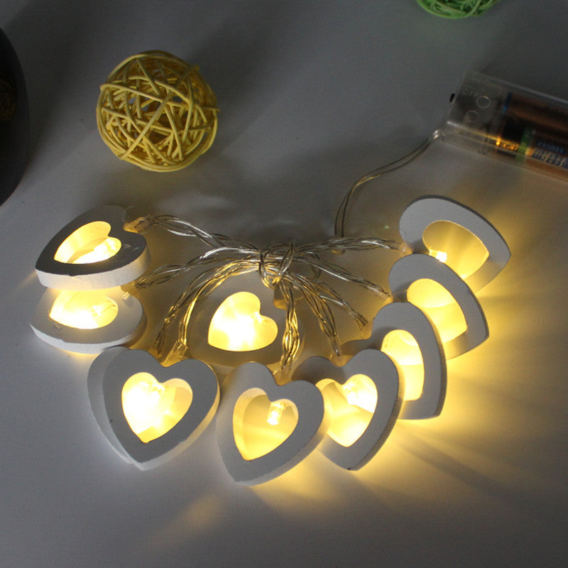 Cross-border e-commerce wooden heart-shaped five-pointed star LED light string USB battery box shape decorative led light strip