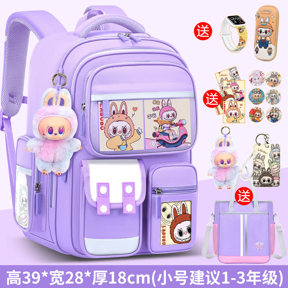 2026 new labubu backpack for girls, elementary school students grades 1-6, boys' lightweight kids' backpack, spine protection, and weight reduction