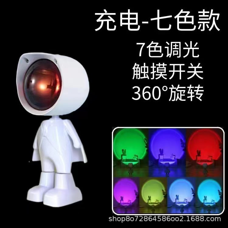 Easy-to-carry little flying man rainbow astronaut sunset lamp - trendy sunset projection night light for bedroom ambiance & photoshoots