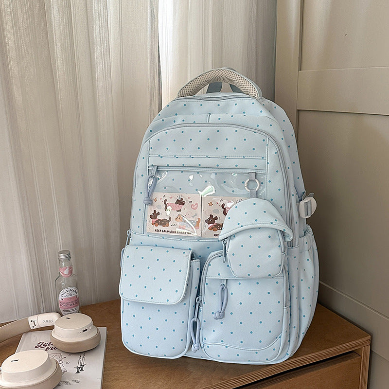 Japanese-inspired, minimalist, and trendy backpack for women. features a delicate floral design, perfect for casual use, school, or class. a versatile, large-capacity backpack that's easy to match with any outfit
