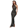 C7108 cross-border   fashion women's hotfix rhinestone bodycon sexy halter neck maxi dress
