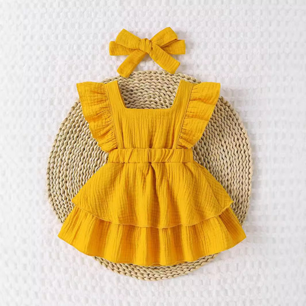children's skirt two-piece headwear dresssuit baby dress dress cotton new arrival dress style vacation fashion