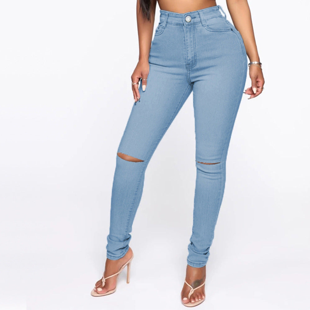 Wish ripped jeans women's sexy tight pants cross-border fashion stretch jeans plus size skinny jeans pants