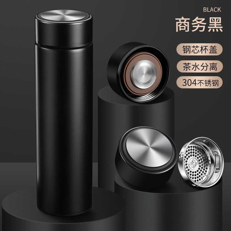 Smart temperature display stainless steel insulated tumbler - vacuum 304 business straight cup - temperature display water bottle - men's tea and water separation cup