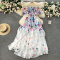 2024 new floral collection resort dress - women's ruffle one-shoulder slim-fit maxi chiffon fairy dress