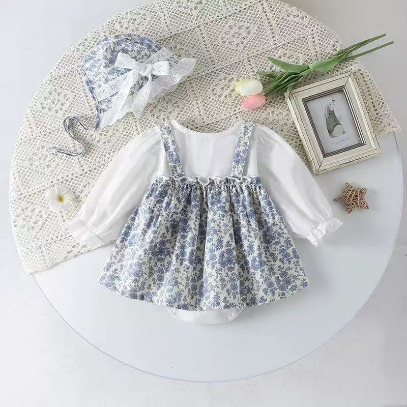 Baby spring autum onesie clothes small floral fake two-piece triangle princess dress baby girl long sleeves romper