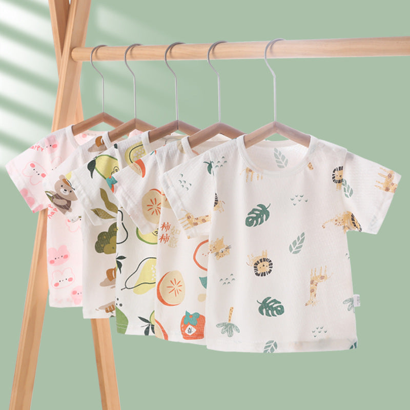 Baby lightweight short-sleeve t-shirt, infant top, kids' summer clothes (0-4 years), toddler boys' and girls' short-sleeve undershirt, trendy style