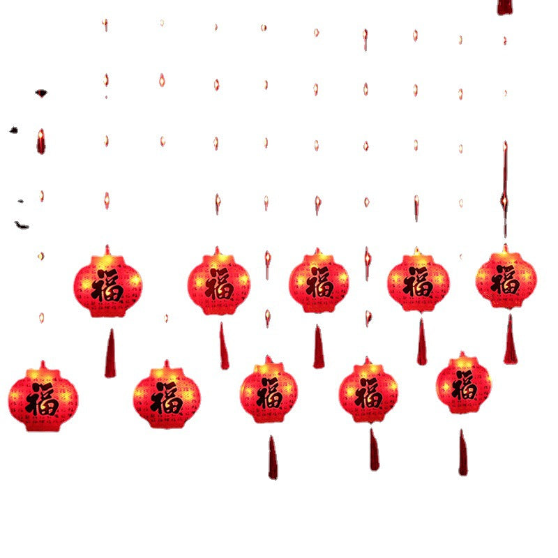 2023 New Luminous LED Fu Dahong Lanterns Rainproof Balcony Flashing Lights New Year Spring Festival Decoration Arrangement