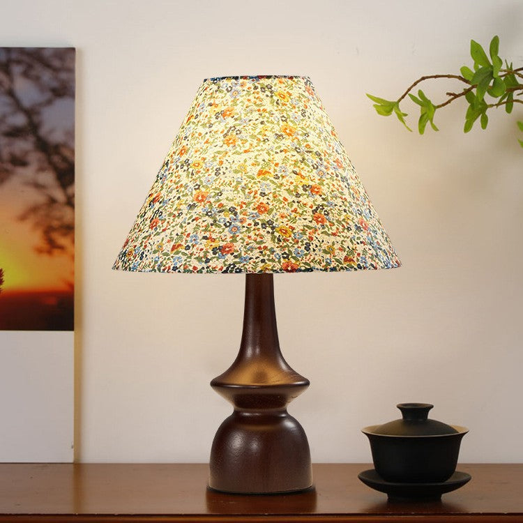 Vintage-inspired solid wood table lamp with floral fabric shade - perfect for bedroom, bedside, b&b, study, and ambiance lighting. direct from the manufacturer