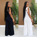 C7698 cross-border   fashion women's casual striped wide-leg jumpsuit with shoulder straps