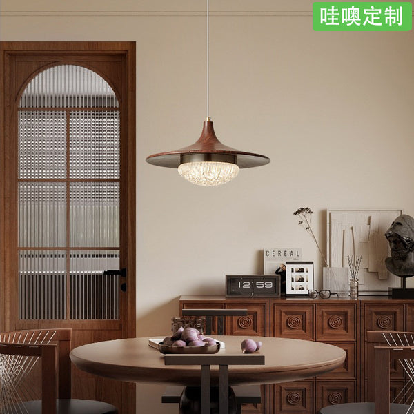 [Wow] Chandelier retro walnut pattern creative flying saucer bar light medium antique high-end minimalist new model