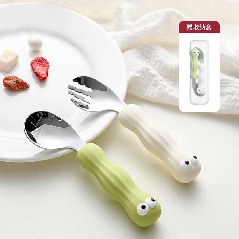 Kids' 316 stainless steel portable cutlery set - cartoon spoon, fork, training chopsticks, dinosaur baby fork and spoon set