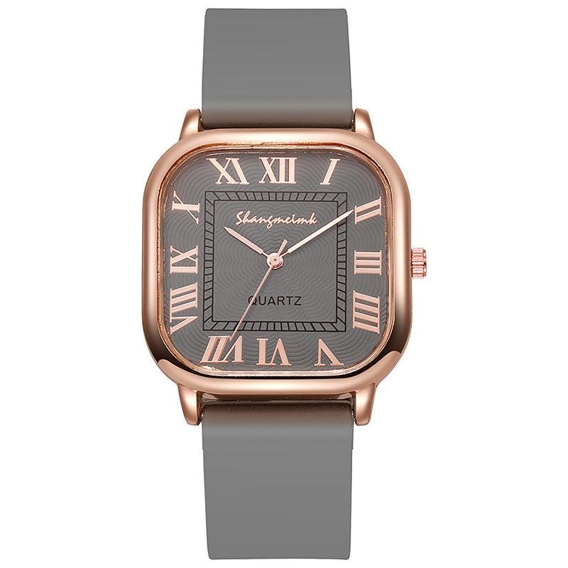 New fashion square women's watch with leather strap, roman numerals, vintage style quartz movement, versatile ladies' watch - wholesale