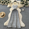Feminine and chic:  summer fashion color-block knit midi dress - figure-flattering, slim-fit camisole dress