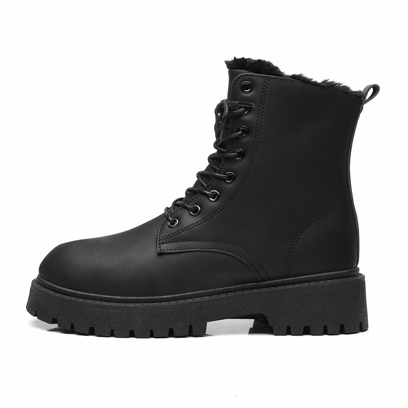 Boots men's new arrivalwinter black british style motorcycle zipper workwear boots high-top fleece-linedheattechcasual leather boots