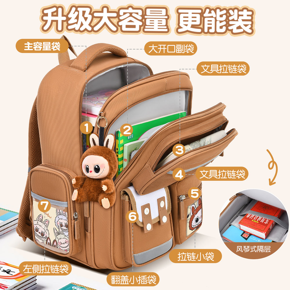 2026 new labubu backpack for girls, elementary school students grades 1-6, boys' lightweight kids' backpack, spine protection, and weight reduction
