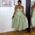 European and american cross-border women's fashion  summer new sexy elegant bandeau striped high-waisted midi dress