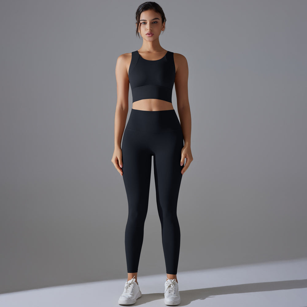 All-in-one high-strength shockproof yoga vest suit nude antibacterial inner elastic sports fitness two-piece set for women