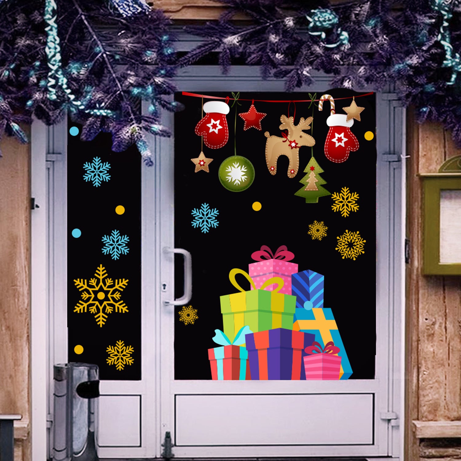 Cross-border   Christmas Day snowflake gift box sticker arrangement bedroom room living room wall sticker