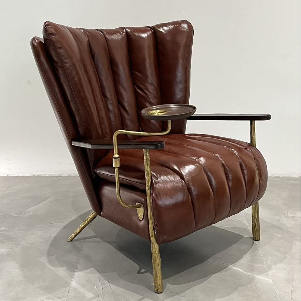 Vintage-style hand-forged solid wood armrest cigar chair, retro distressed leather single leisure chair, home design