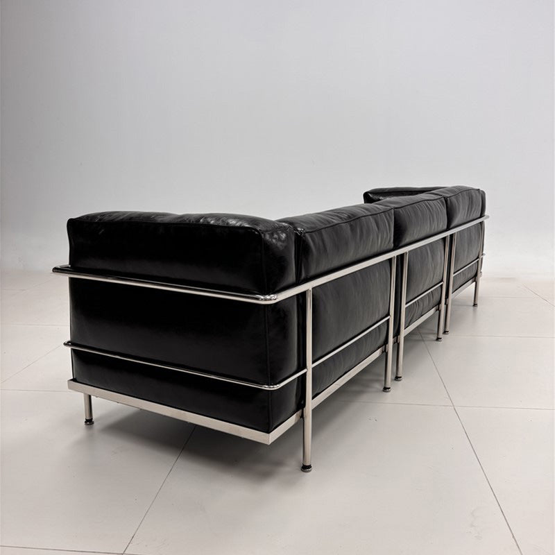 Le corbusier italian lc3 genuine leather sofa casual medieval straight row sofa black oil wax leather sofa