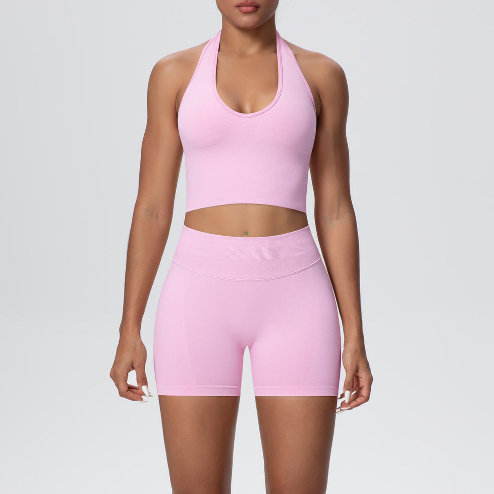 New seamless breathable backless halter bra high-waisted butt-lifting yoga set outdoor running fitness activewear