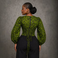 European and american cross-border african women's clothing  summer new arrival: elegant v-neck printed bubble sleeve tie-waist blouse
