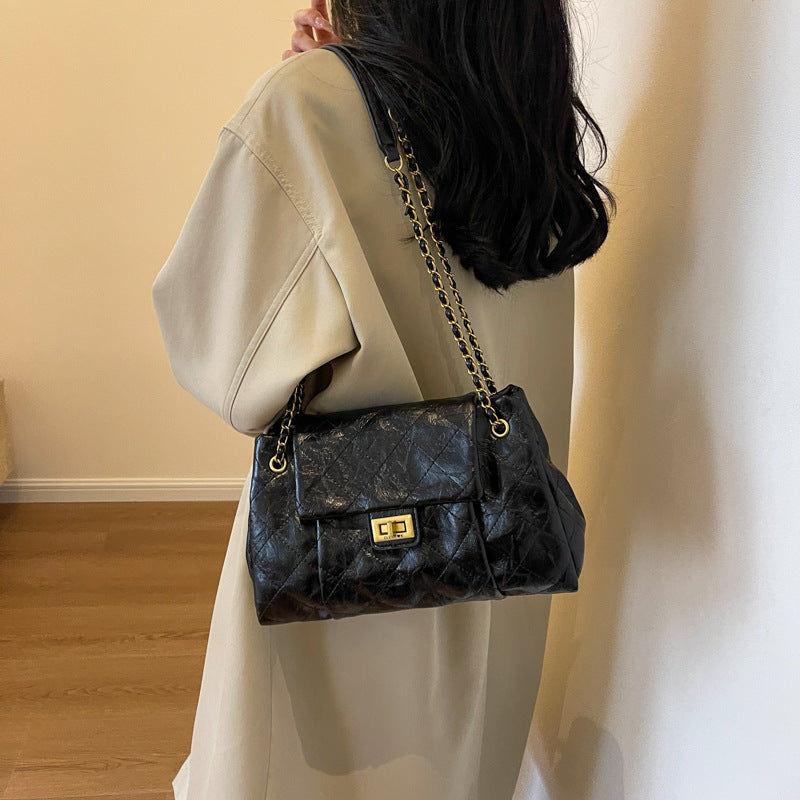 Casual retro large-capacity bag women's 2025 new fashion chain messenger bag, foreign versatile commuter shoulder bag
