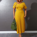 D231 summer new arrival: one-shoulder sexy flared sleeve midi pleated dress - cross-border fashion, plus size available
