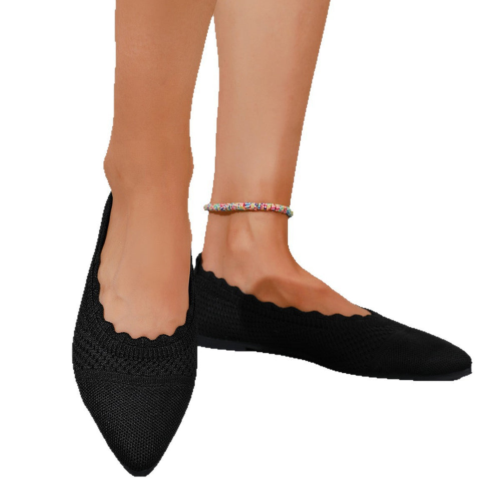 new arrivalplus size pointed toe fly woven flatsflats women's flatscut out breathable knitting lazy work shoes