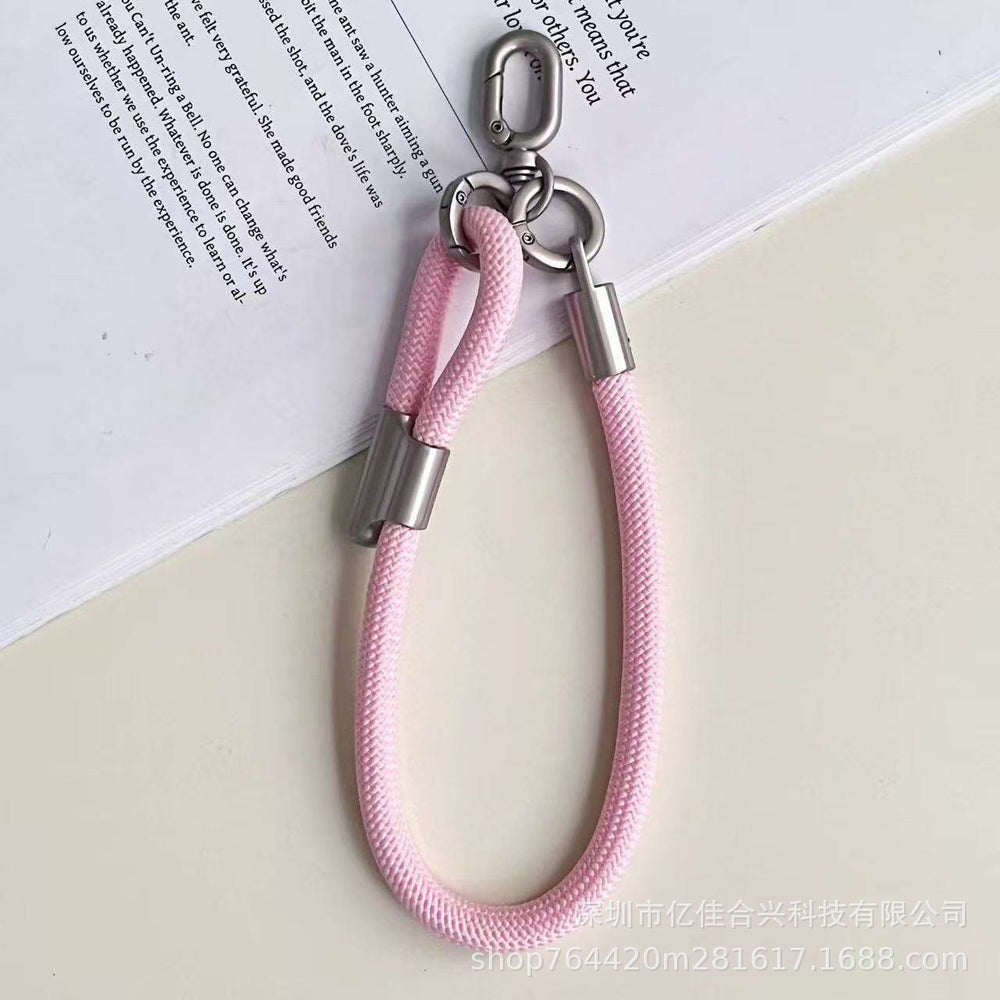Adjustable polyester wrist lanyard - durable anti-loss phone strap with short chain, sturdy double buckle, and clip for outdoor use