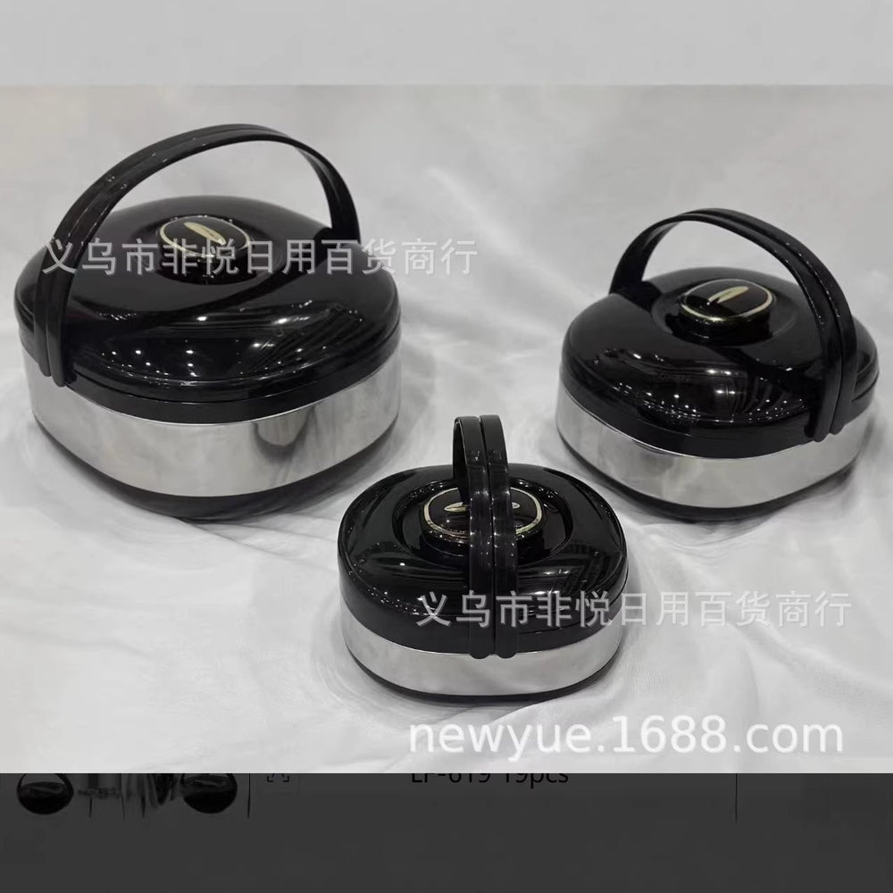 980 factory hot selling cross-border hot selling fresh-keeping lunch box thermal insulation bucket high-end stainless steel thermal insulation pot fresh-keeping bucket three pieces 6