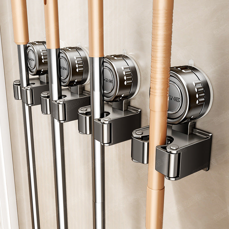 Rotating suction cup, mop clip, wall hanging, no punching, broom rack, bathroom cleaning tool storage buckle