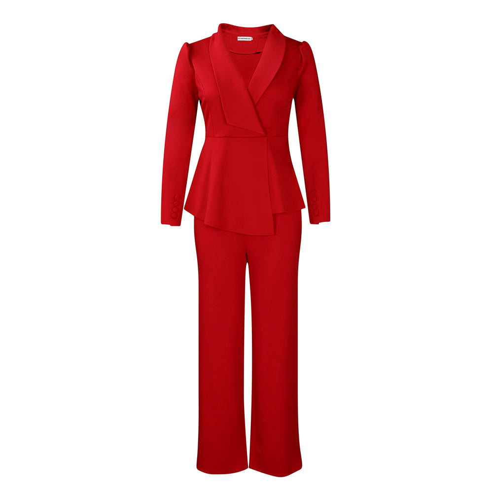 D549 european and american style women's winter new fashion elegant ol ruffle top wide leg pants fashion african outfit set