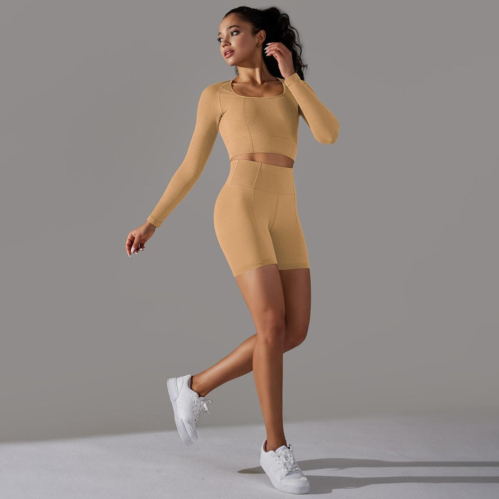 new arrival seamless jacquard knitting yoga wear breathable tight sports suit high waist hip lifting running fitness wear