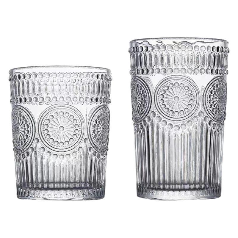 Personalizedretro sunflower glass drinking water household water cup tall style embossed breakfast cup good-looking gift