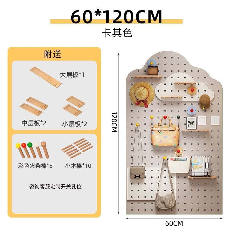Entrance hole board wall storage rack wooden solid wood storage wall cloud display rack wall hanging clothes rack